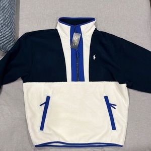 NWT Polo Ralph Lauren color block blue navy white fleece half zip funnel neck 🐎